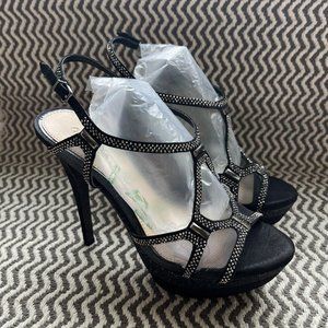 GIANNI BINI BLACK Pump Women Buckle Stiletto HEELS Peep Toe US-SIZE 6.5